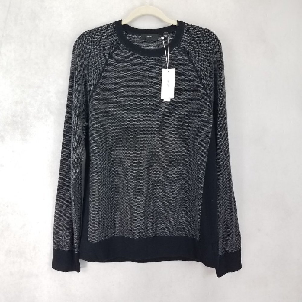 Vince Sweater Mens S Pullover Jumper Wool Cashmere Crewneck Gray Black Birdseye
